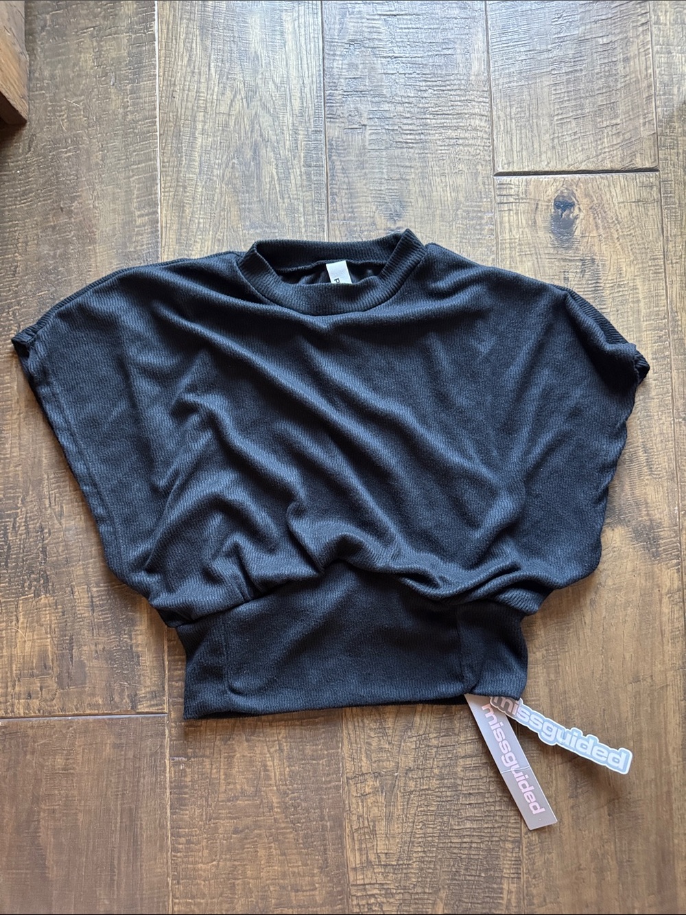 Missguided Black Ribbed Dolman Sleeve Crop Top